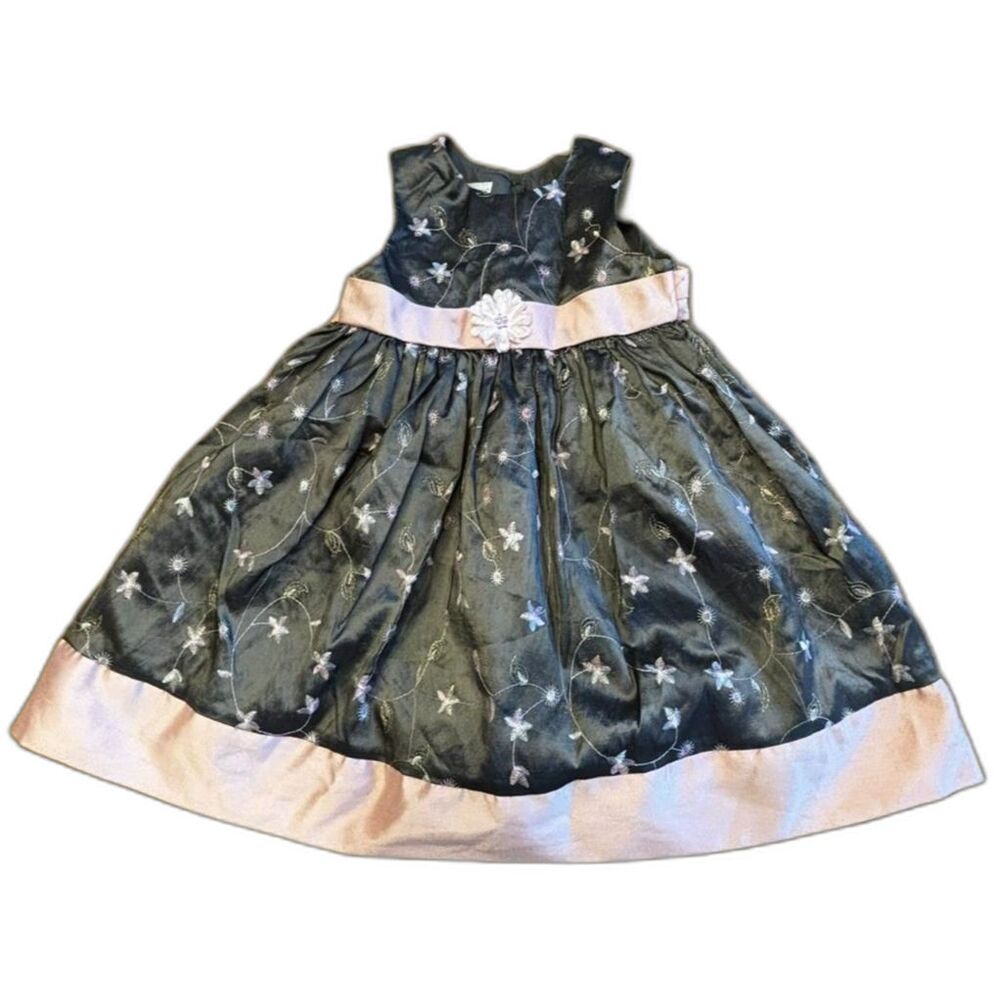 Toddler Girls Party Dress Size 2T Gray Pink Embroidered Floral Tulle Marmellata